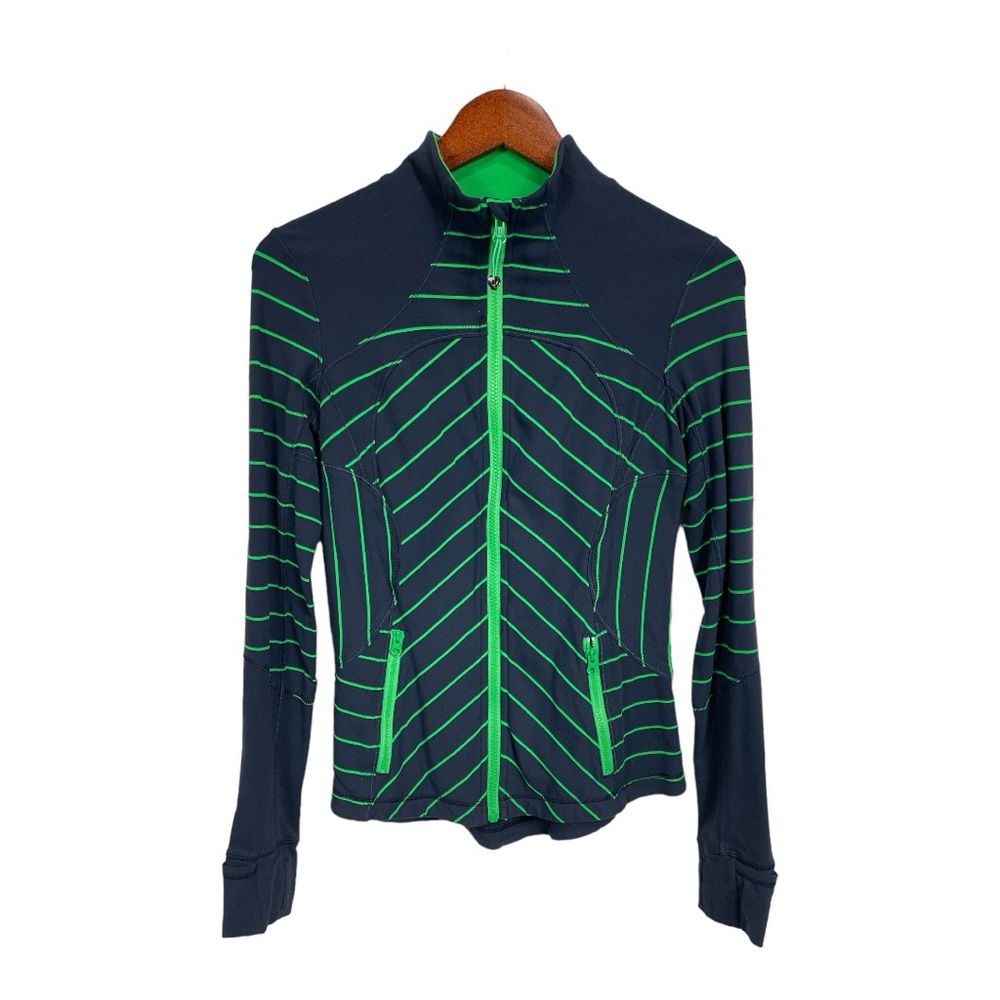 Lululemon Slalom Stripe Inkwell Green Bean Forme Jacket Blue and Green, Size 6